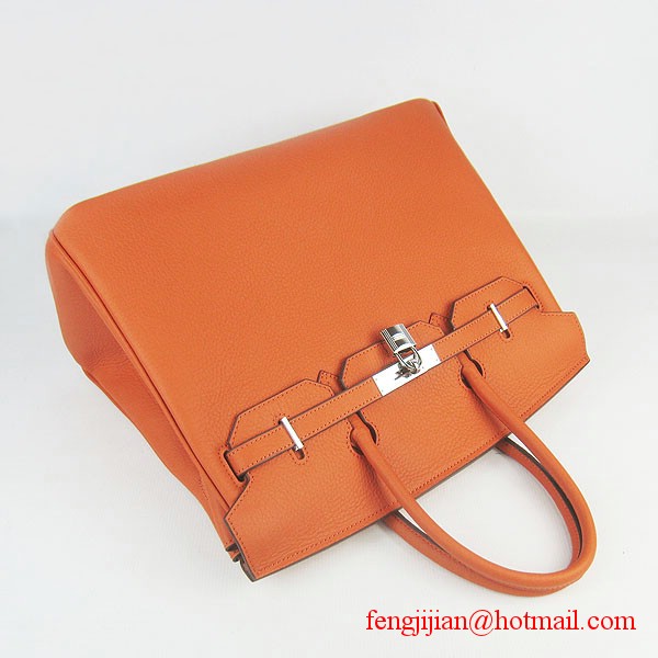 Hermes Birkin 35cm Tendon Veins Leather Bag Orange Silver Hardware